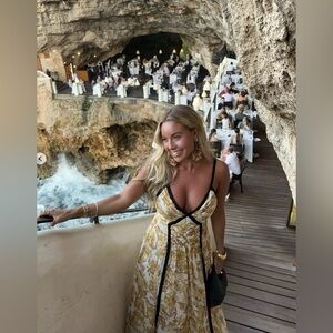 Zara Floral Maxi Dress in Yellow and Black Trim